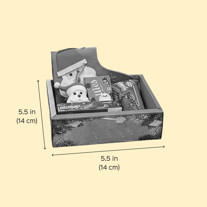 Personalized Christmas Gift Hamper | Includes 1 Ornament, 1 Stocking, 1 Snowman Candle, 1 Brownie Cake, 1 Cadbury Chocobakes, 1 Nutties Pack