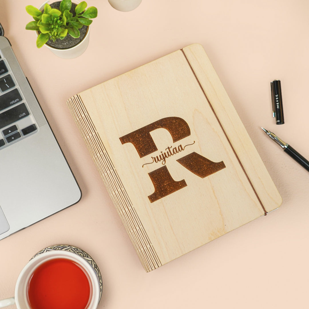 Personalized Initial Wooden Notebook