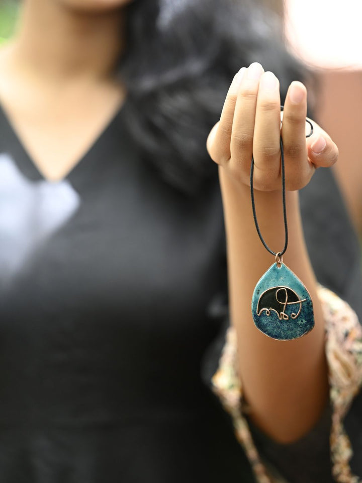 Copper Enamel Pendant - Blue - Elephant
