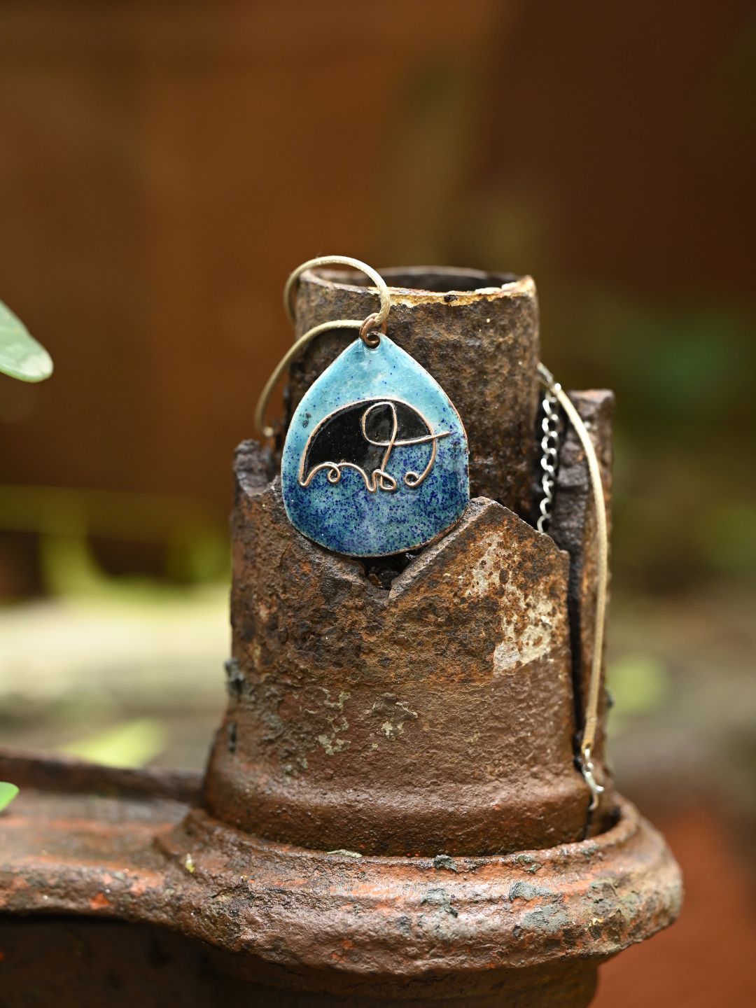 Copper Enamel Pendant - Blue - Elephant