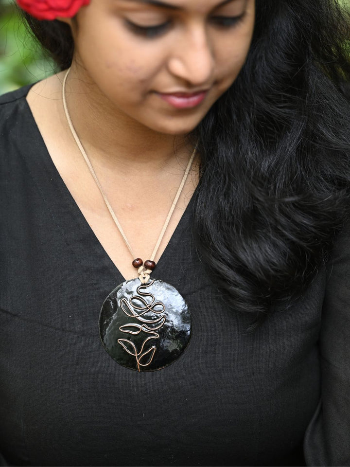 Copper Enamel Pendant - Circle - Black