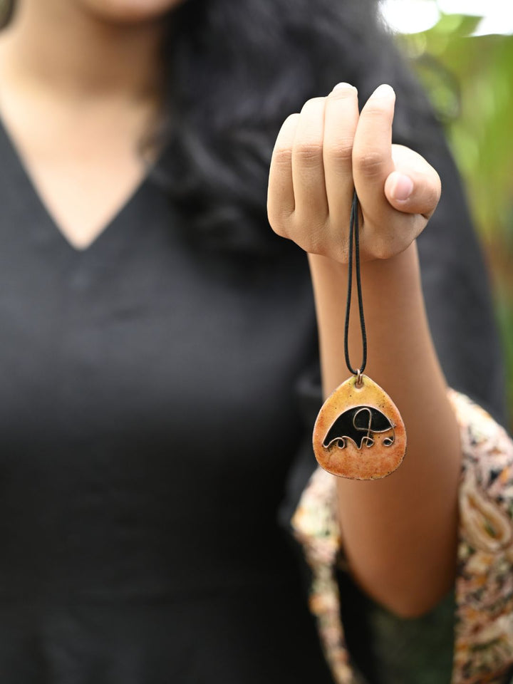 Copper Enamel Pendant - Elephant - Orange