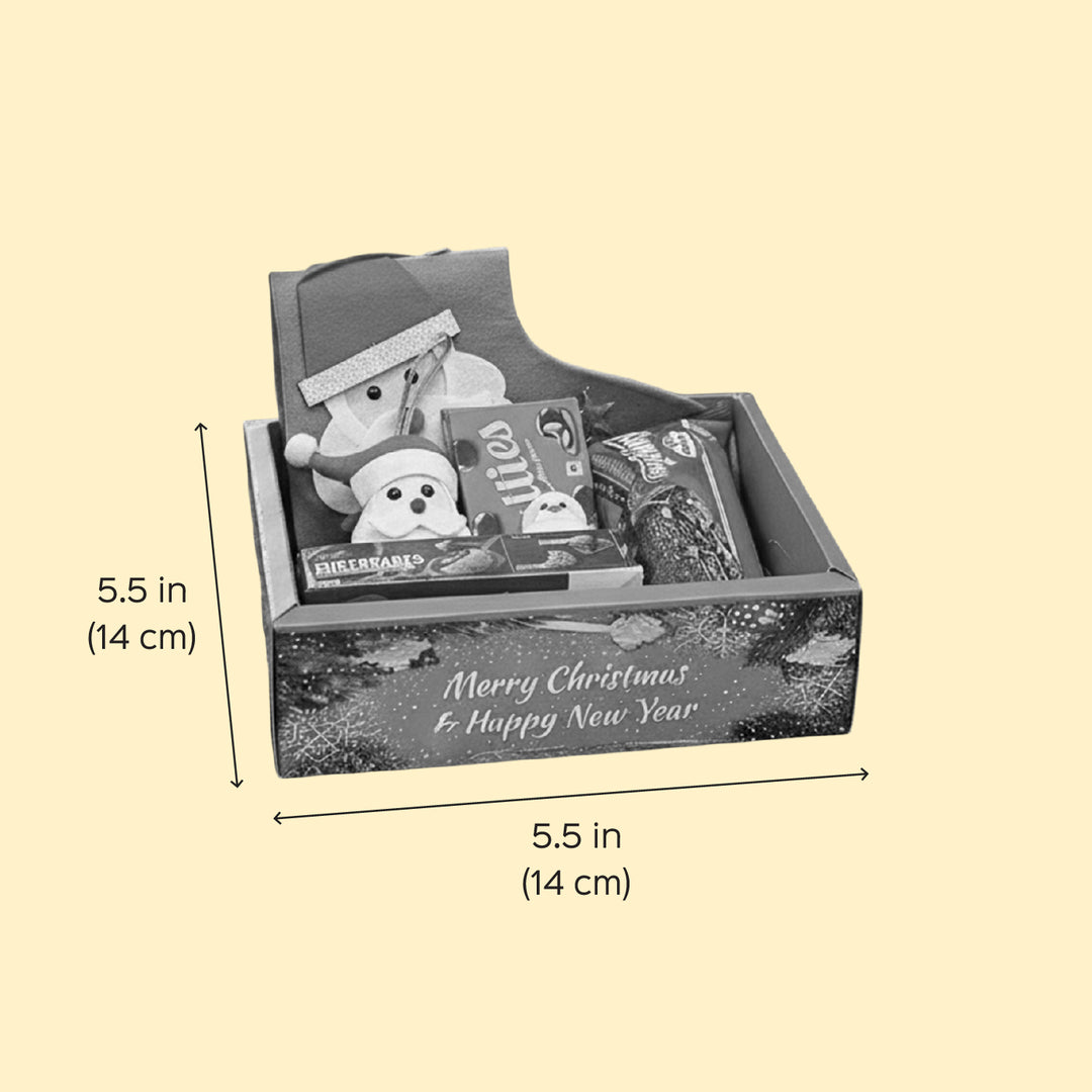 Personalized Christmas Gift Hamper | Includes 1 Ornament, 1 Stocking, 1 Santa Candle, 1 Brownie Cake, 1 Cadbury Chocobakes, 1 Nutties Pack