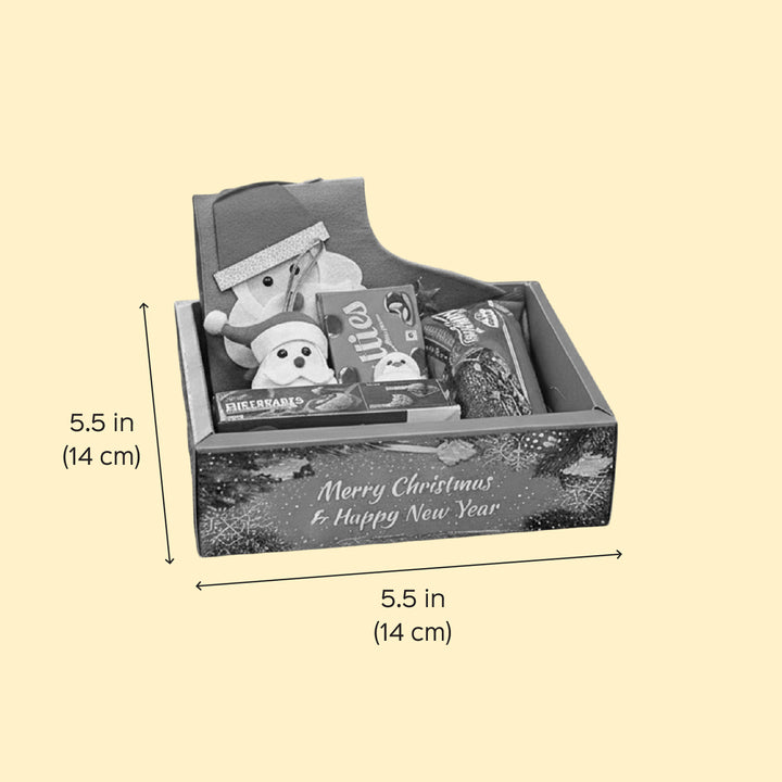 Personalized Christmas Gift Hamper | Includes 1 Ornament, 1 Stocking, 1 Santa Candle, 1 Brownie Cake, 1 Cadbury Chocobakes, 1 Nutties Pack