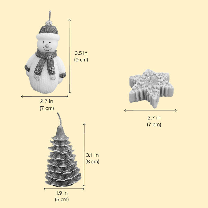 3 pc | Handmade Christmas Tree, Snowman & Snowflake Shaped Soy Wax Candles
