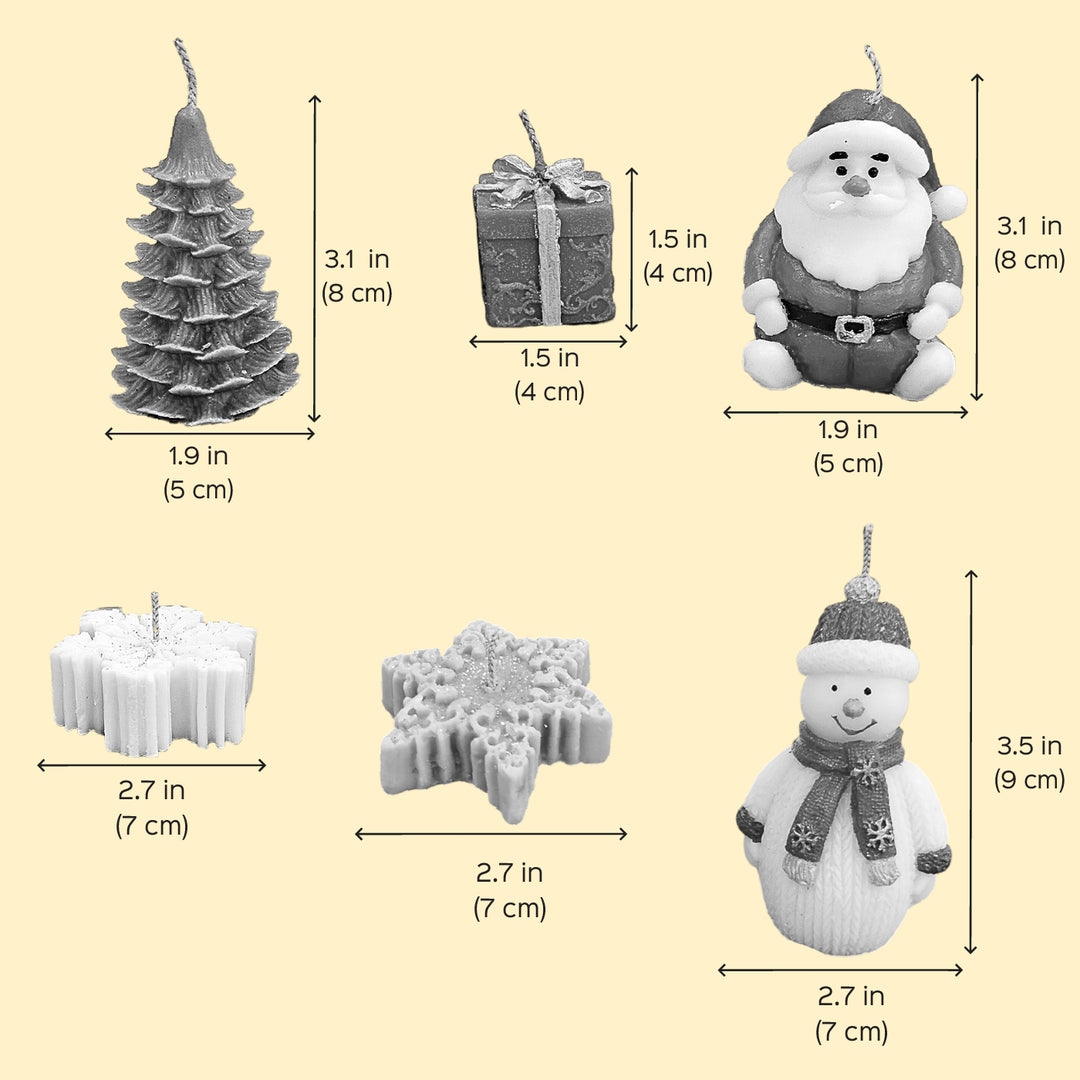6 pc | Handmade Christmas Tree, Santa, Snowman, Snowflakes & Gift Box Shaped Soy Wax Candles