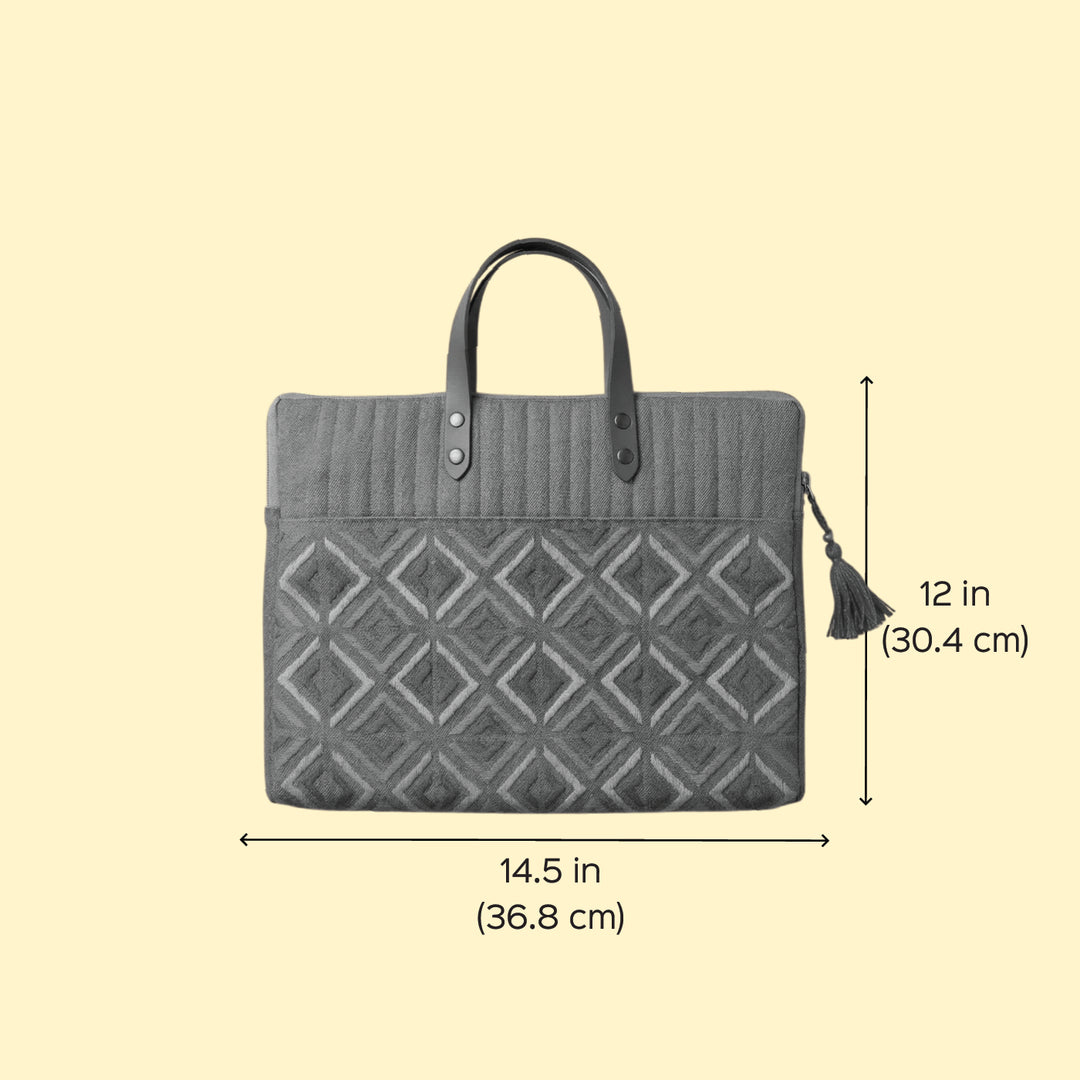 Handcrafted Brown Denim Phulkari Swaran Laptop Bag