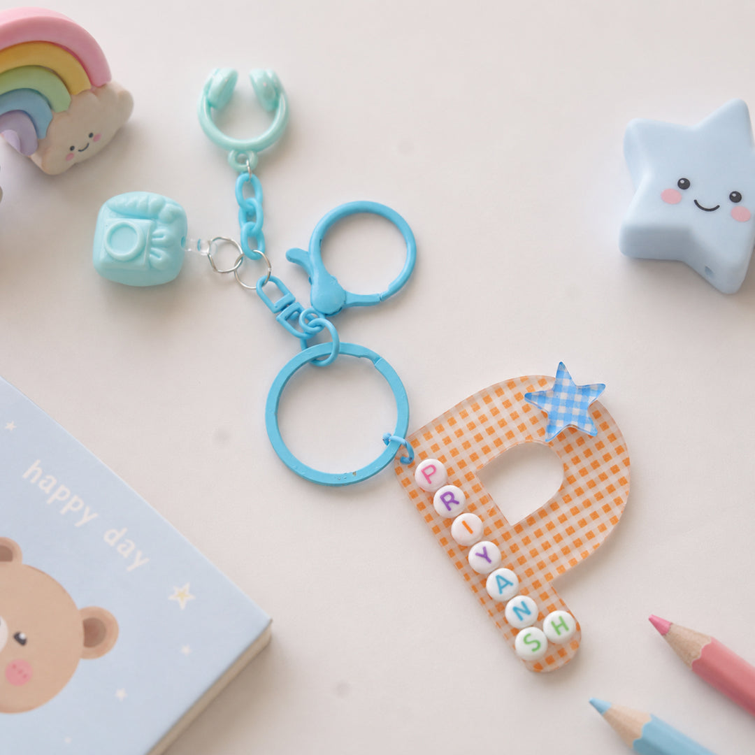 Personalised Initial Name Acrylic Bag Charm With Keyring