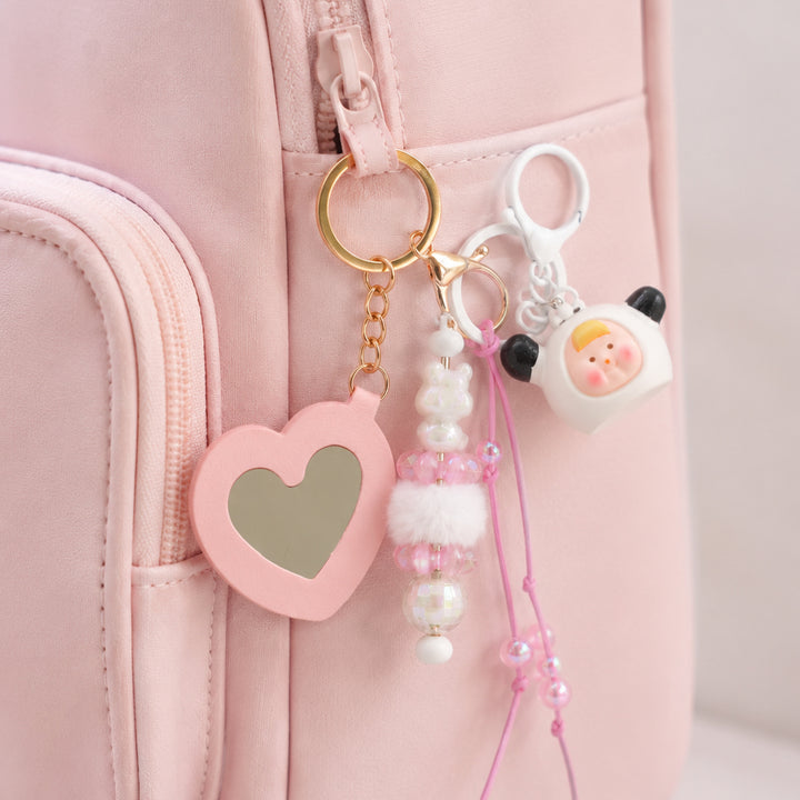 Pink Faux Leather Lipstick Holder Bag Charm With Keyring