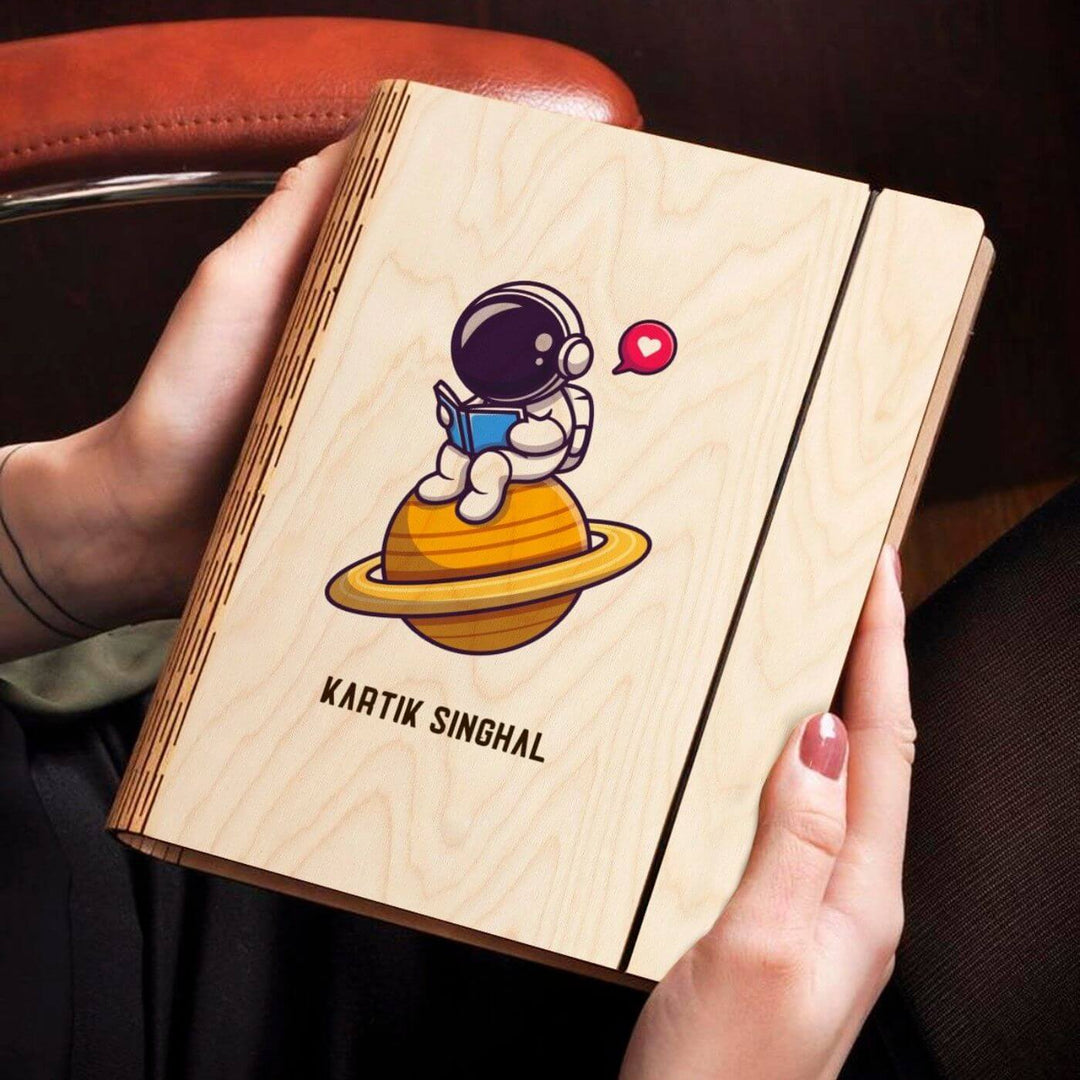 Astronaut Wooden Personalized Notebook Binder | A5, 50 Blank Pages, 120 GSM