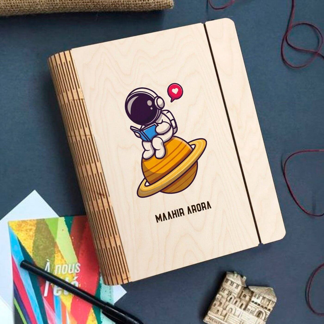 Astronaut Wooden Personalized Notebook Binder | A5, 50 Blank Pages, 120 GSM