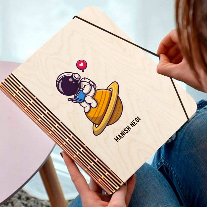 Astronaut Wooden Personalized Notebook Binder | A5, 50 Blank Pages, 120 GSM