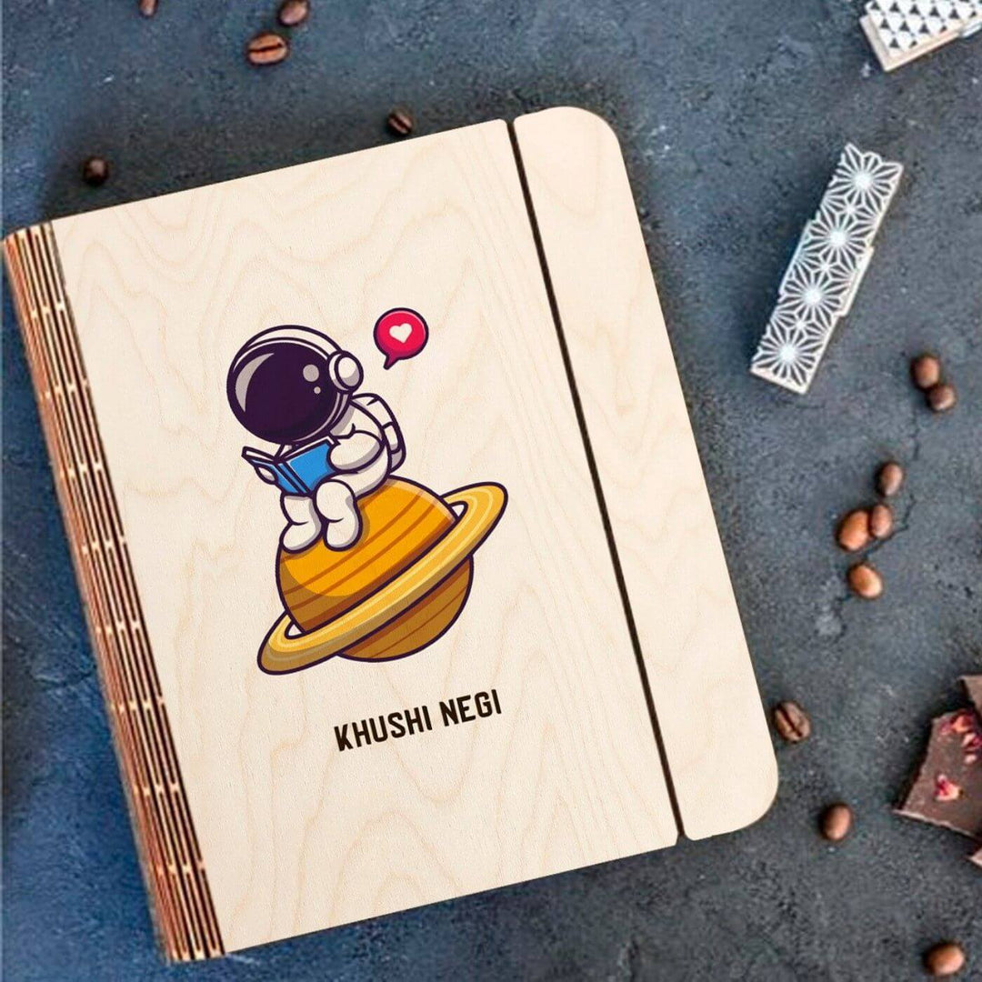 Astronaut Wooden Personalized Notebook Binder | A5, 50 Blank Pages, 120 GSM