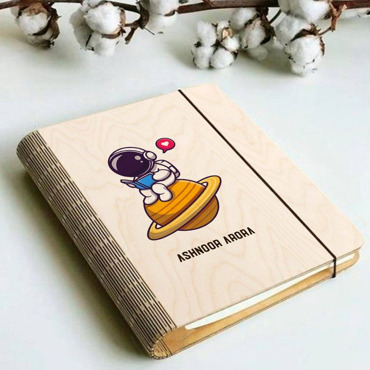 Astronaut Wooden Personalized Notebook Binder | A5, 50 Blank Pages, 120 GSM