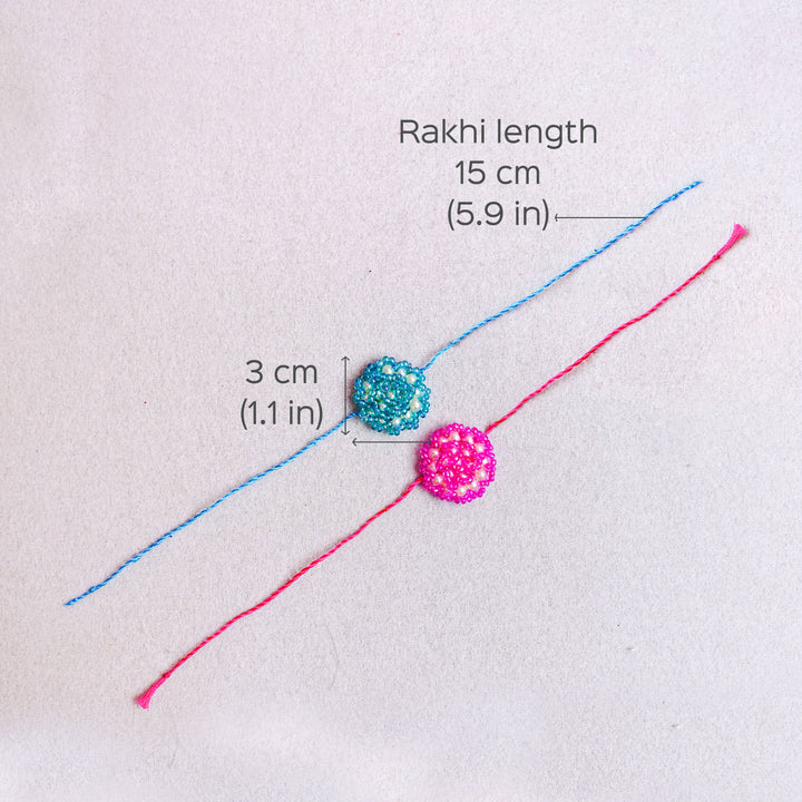 Handcrafted Rose Glass Beads Rakhi Set Of 2 - Rakhi Dimensions with Measurements