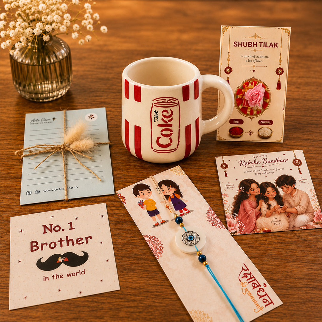 "Coke Lover Bhai" Ceramic Mug Rakhi Hamper With Rakhi & Roli Chawal For Brother