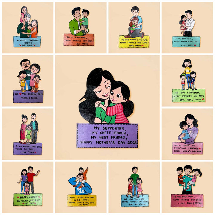 Personalized Caricature Cutout MDF Wood Fridge Magnet For Fathers