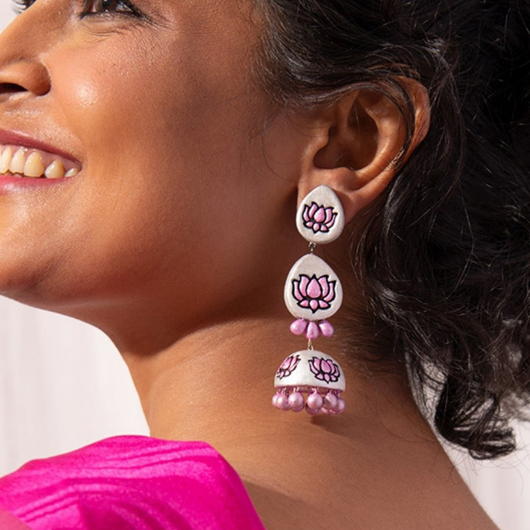 Handmade Lotus Trail Terracotta Earrings