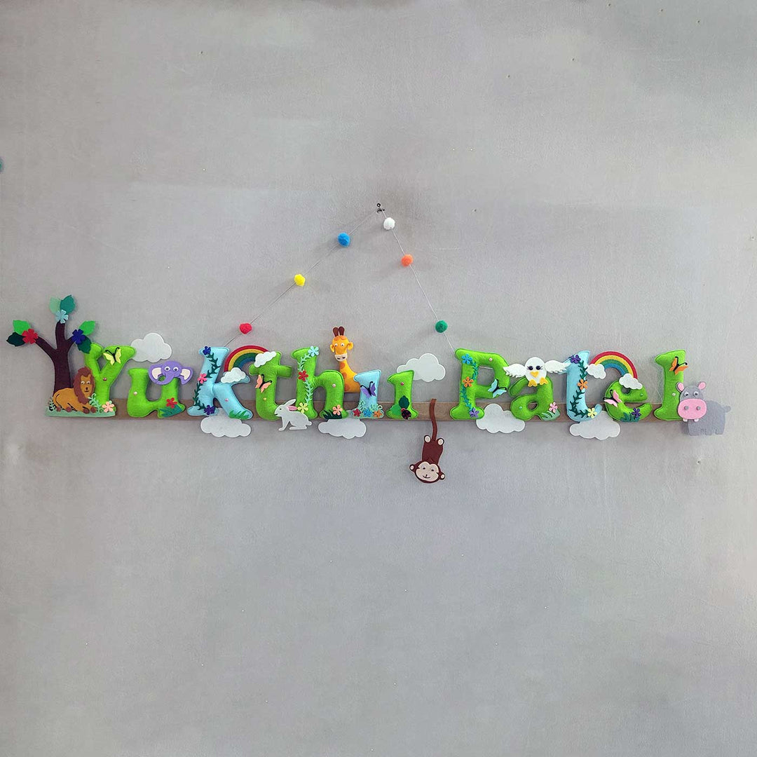 Handcrafted Personalized Jungle Animal Felt Nameplate for Kids