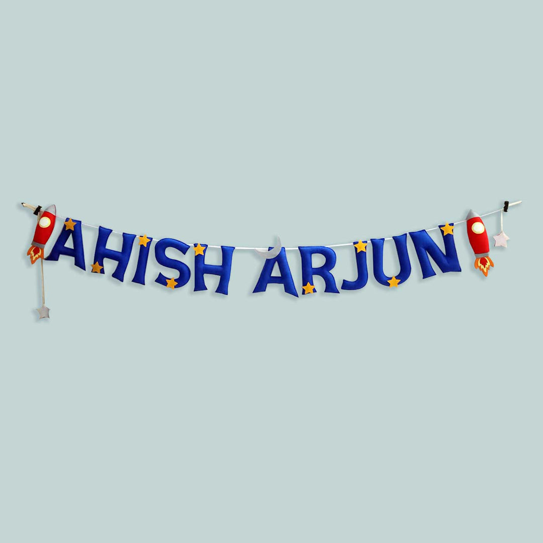 Handcrafted Personalized Spaceship Themed Felt Bunting For Kids