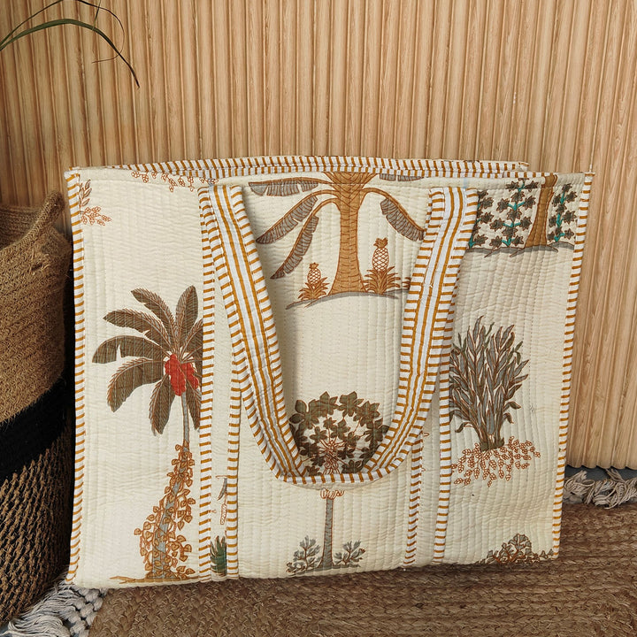 Handmade Cream Palm Cotton Tote Bag