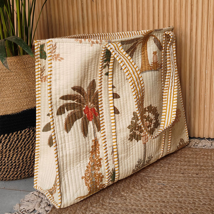 Handmade Cream Palm Cotton Tote Bag
