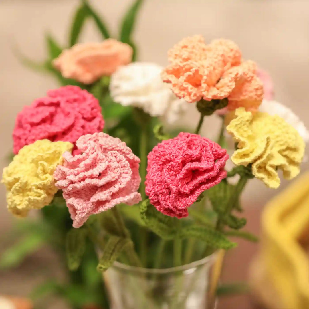 Handmade Crochet Carnations Cotton Flower Stick | Pack Of 1