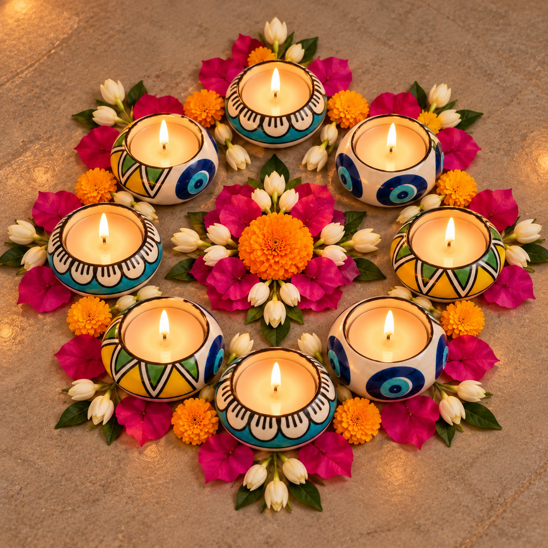 Set of 8 | Handmade Mosaicaura Ceramic Tealight Holder