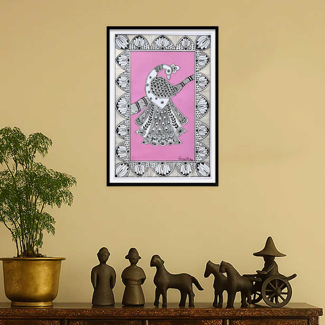 8 x 5 Inch | Peacock In Four Frames | Original Hand Painted Madhubani Painting On Paper