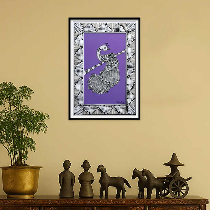 8 x 5 Inch | Peacock In Four Frames | Original Hand Painted Madhubani Painting On Paper