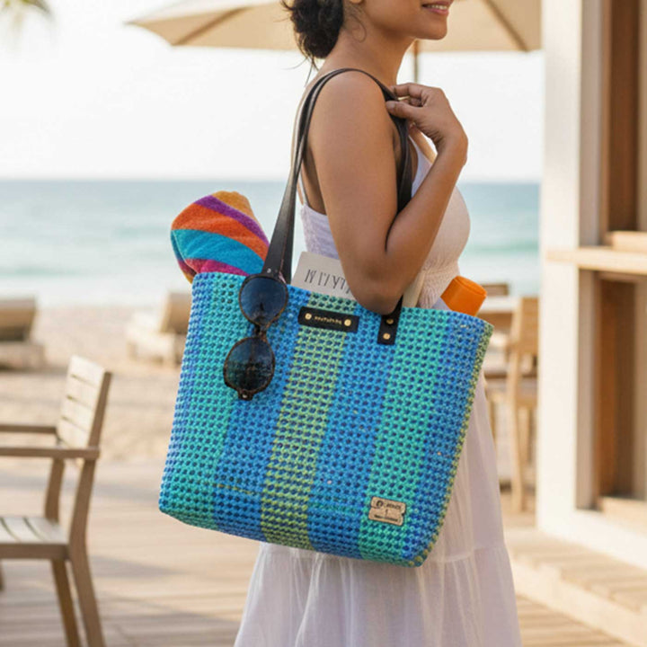 Pastel Stripes Handmade Wire Koodai Tote Bag