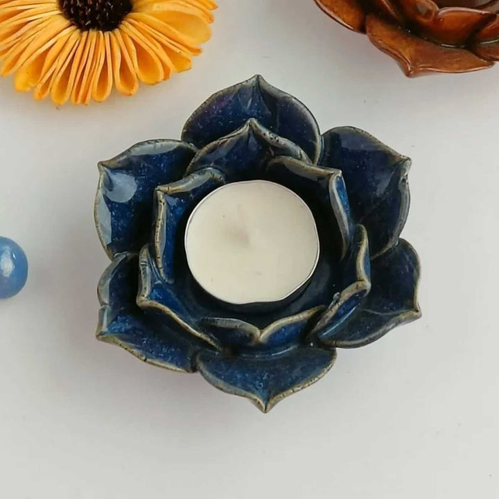Handmade Petal Glow Ceramic Tealight Holder