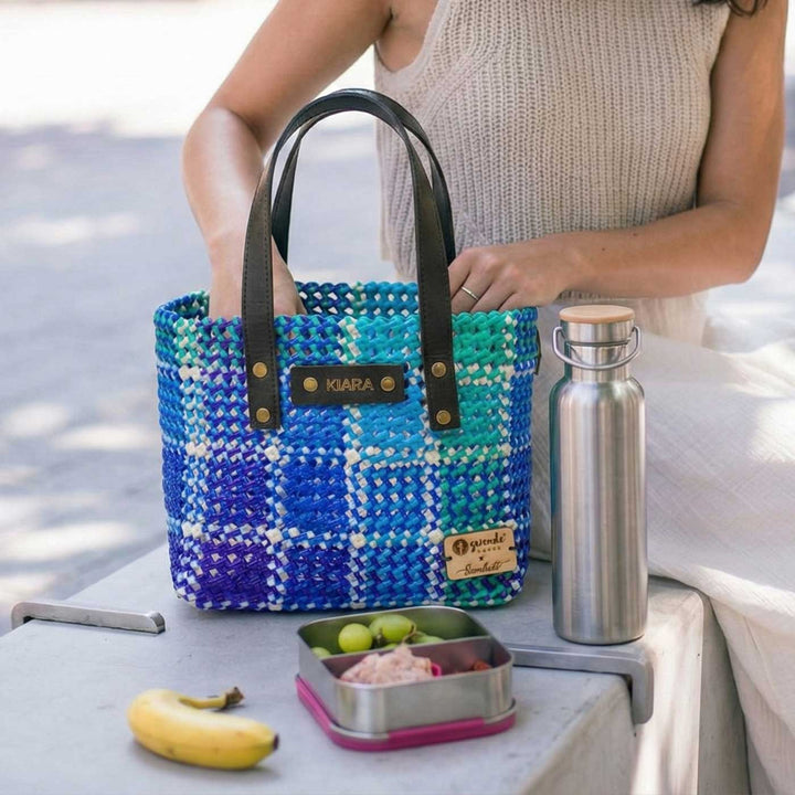 Blue Checks Mukhya Knot Handmade Small Koodai Bag