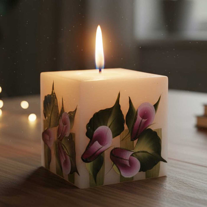 Hand-Painted Roses Floral Square Paraffin Scented Candle