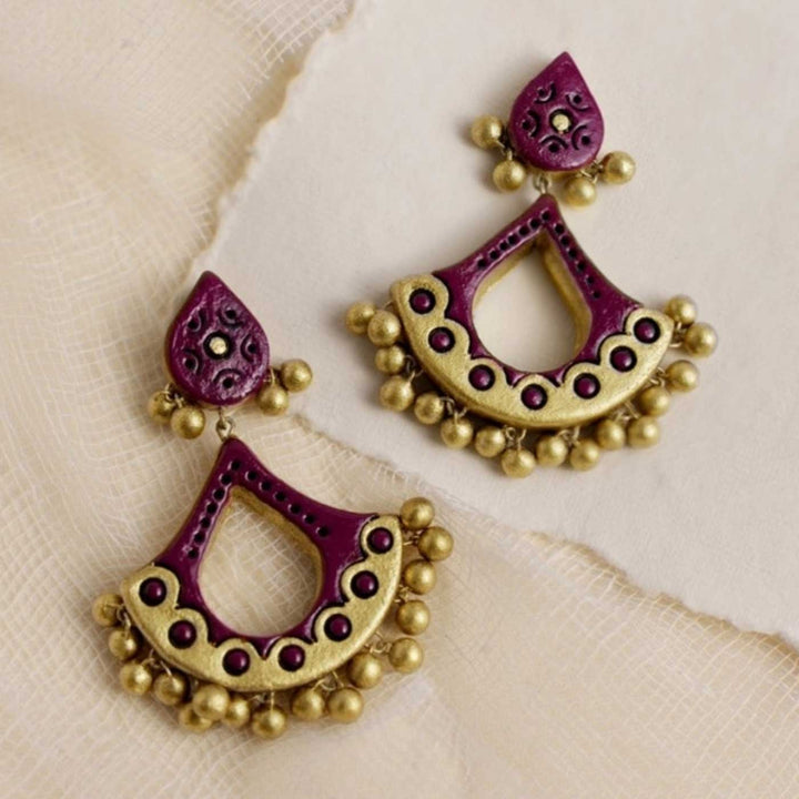 Handmade Diya Theme Elegant Terracotta Earrings