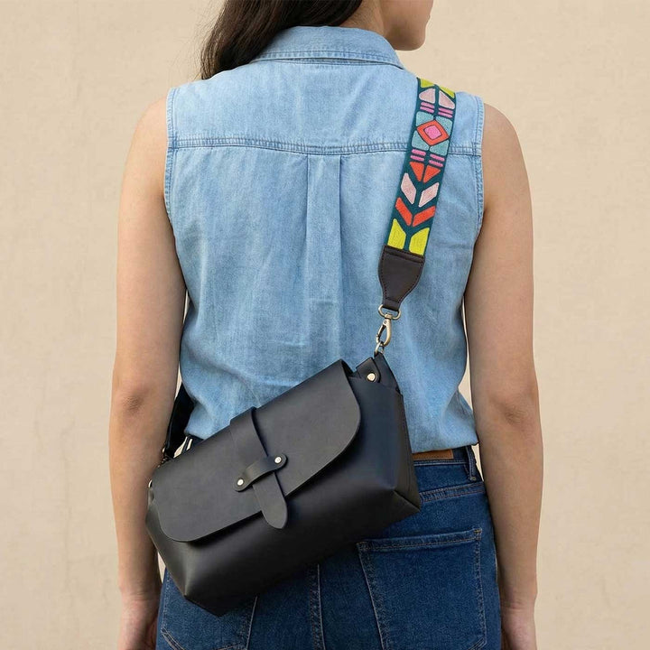 Handmade Solid Color Faux Leather Sling Bag With Changeable Strap