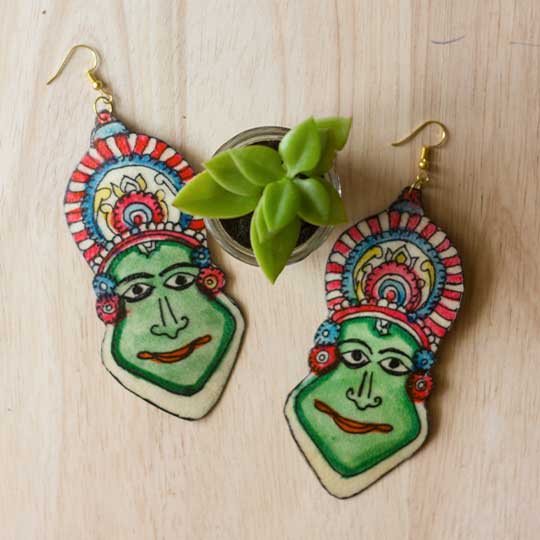 Hand-Painted Kathakali Theme Leather Earrings