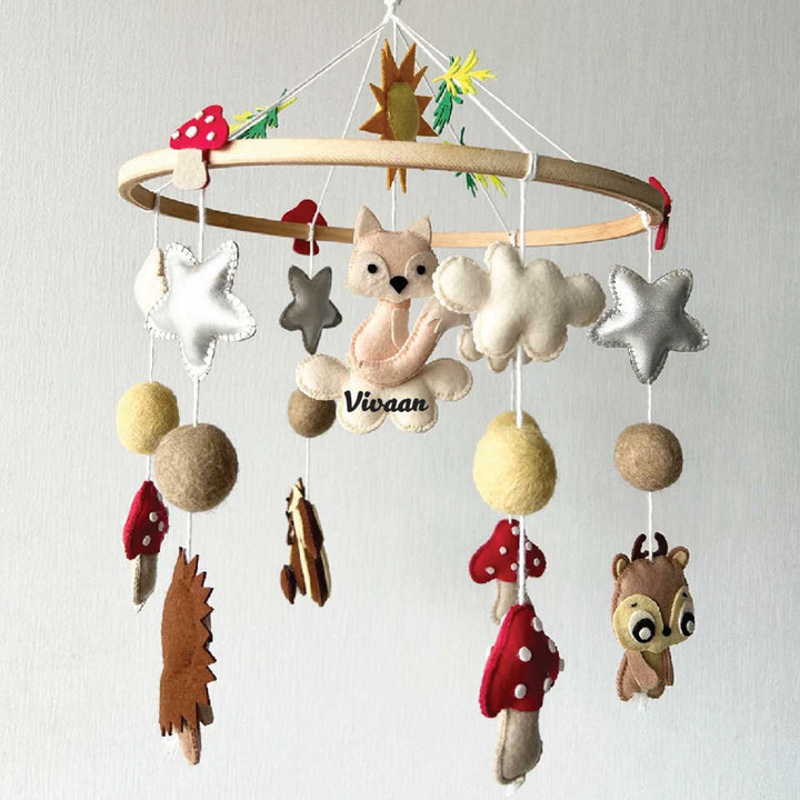 Personalized Handmade Forest Friends Felt Cot Mobile For Newborns