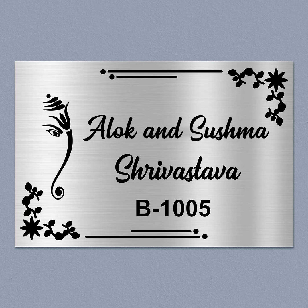 Personalized Sleek Ganesha Theme Stainless Steel Name Plate