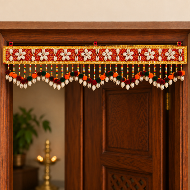 Handmade Multicolour Shell Flower Design Toran For Festive Decor