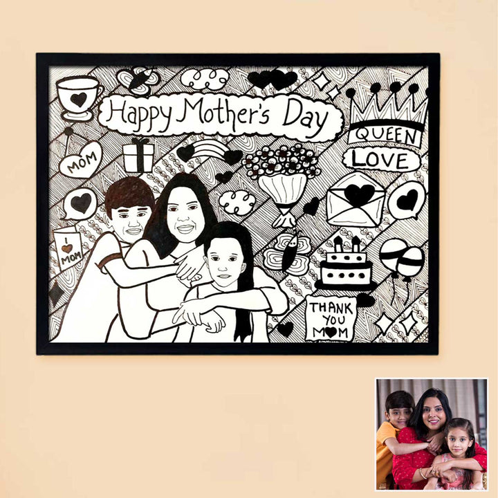 Photo Personalized Doodle Art Family Black & White Decorative Plaque