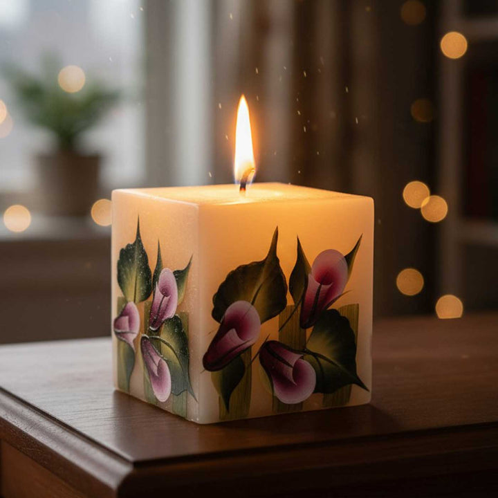 Hand-Painted Roses Floral Square Paraffin Scented Candle