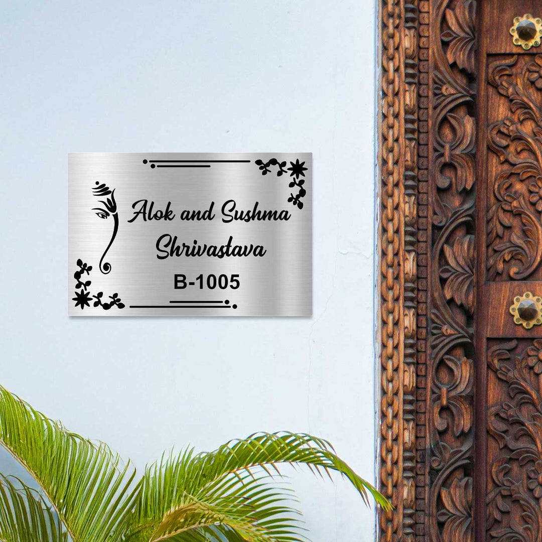 Personalized Sleek Ganesha Theme Stainless Steel Name Plate
