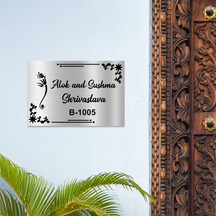 Personalized Sleek Ganesha Theme Stainless Steel Name Plate