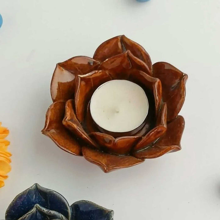 Handmade Petal Glow Ceramic Tealight Holder