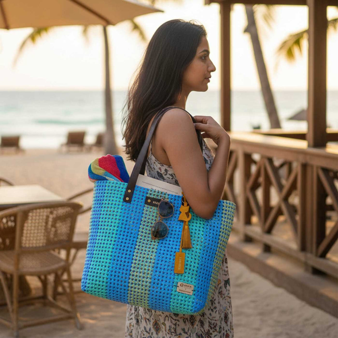 Pastel Stripes Handmade Wire Koodai Tote Bag