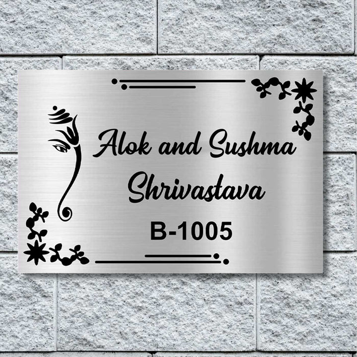 Personalized Sleek Ganesha Theme Stainless Steel Name Plate