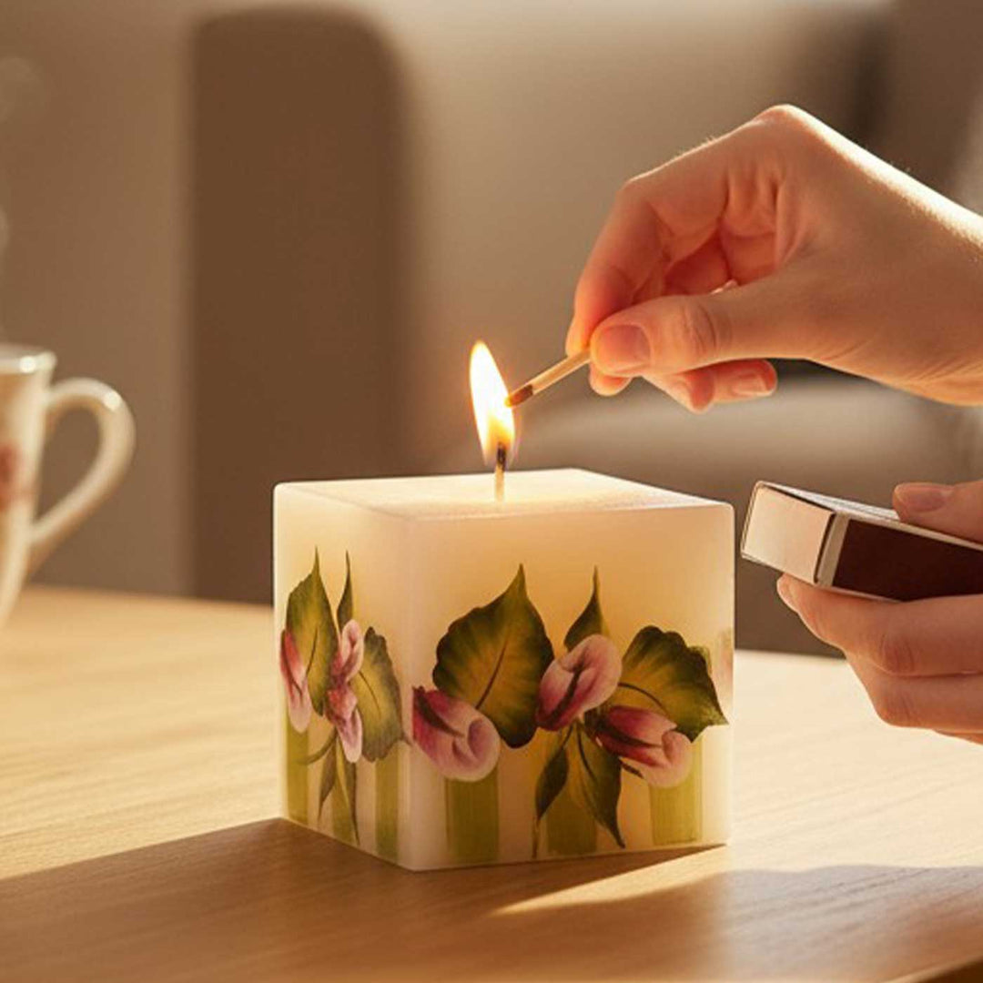 Hand-Painted Roses Floral Square Paraffin Scented Candle