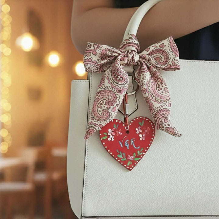 Personalized Hand-Painted Red Heart Wooden Key Chain/Bag Charm