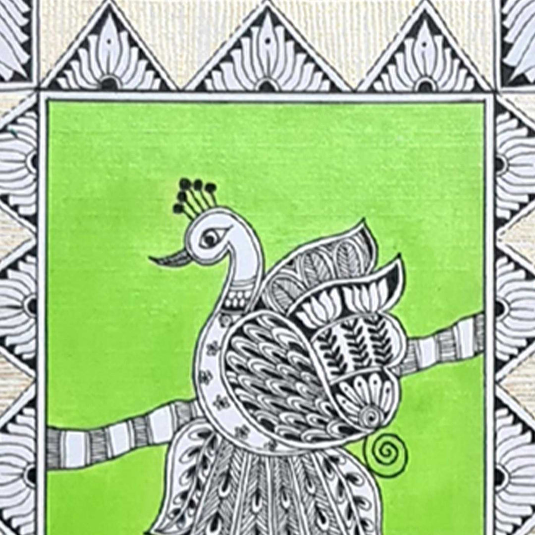 8 x 5 Inch | Peacock In Four Frames | Original Hand Painted Madhubani Painting On Paper